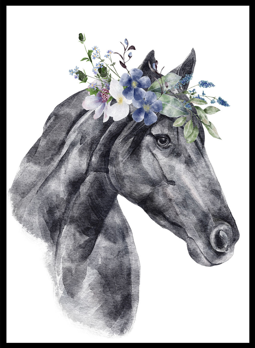 Horse with Flowers Safari Animal Art Print_Sugar & Canvas