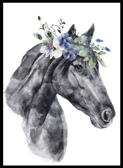 Sugar & Canvas 8x10 inches/20x25cm Horse with Flowers Safari Animal Art Print