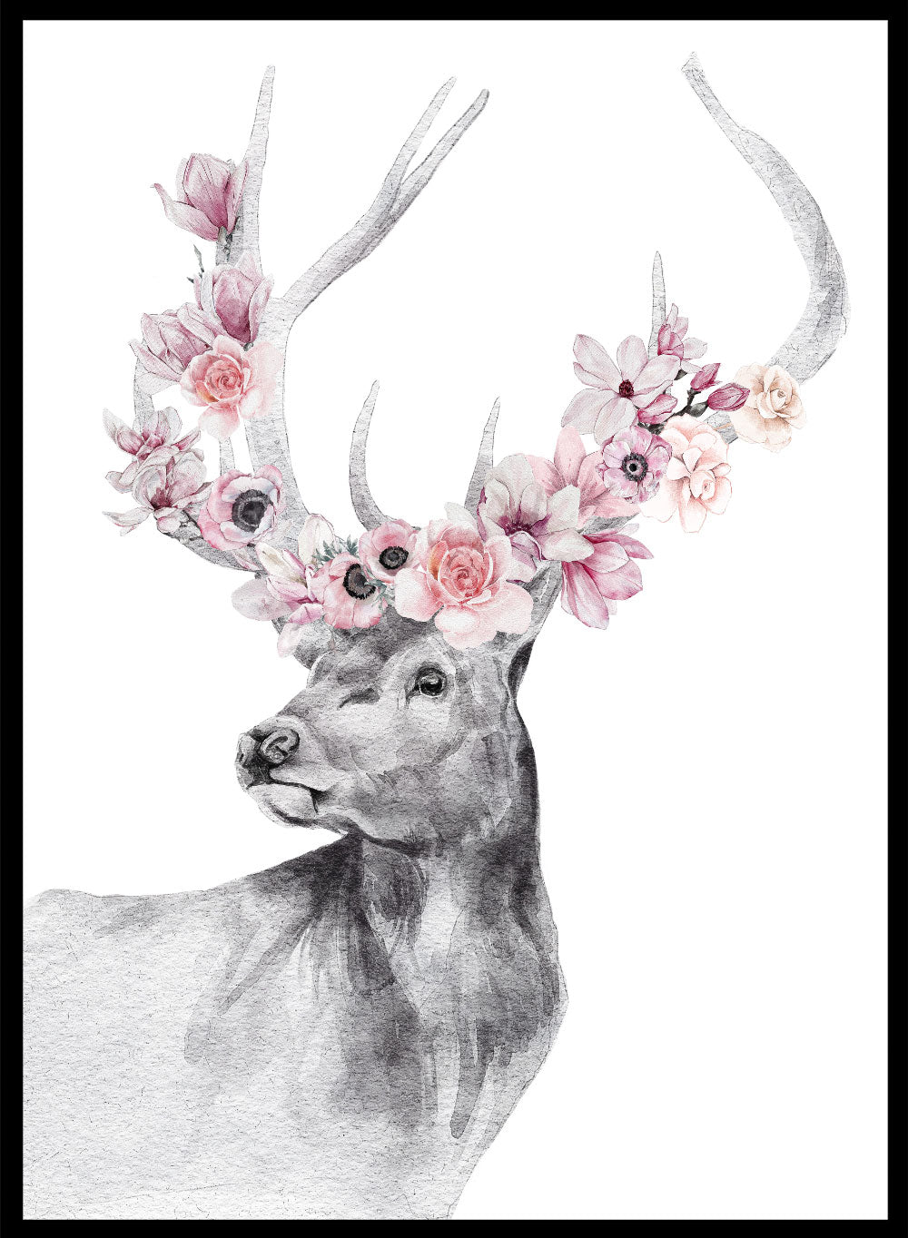 Stag with Flowers Safari Animal Art Print_Sugar & Canvas
