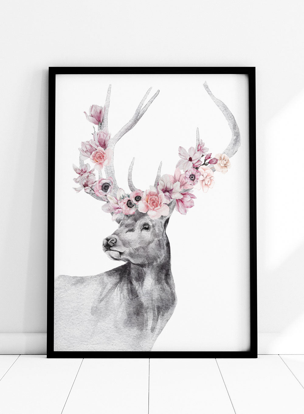 Stag with Flowers Safari Animal Art Print_Sugar & Canvas