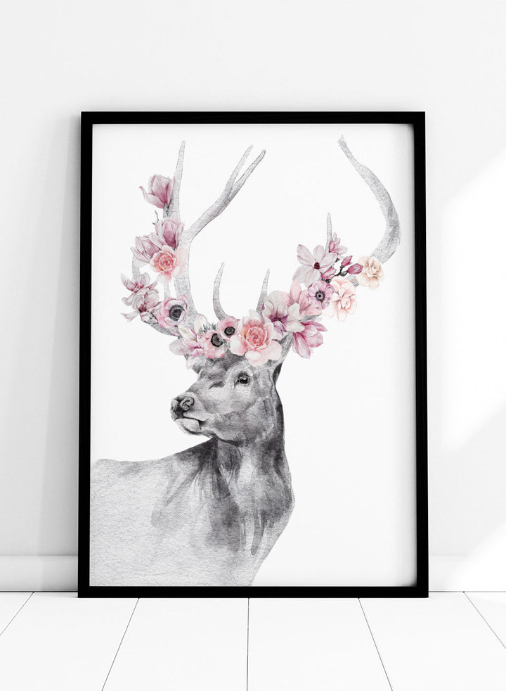 Stag with Flowers Safari Animal Art Print_Sugar & Canvas