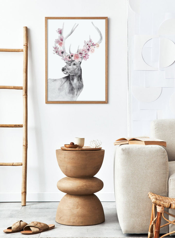 Stag with Flowers Safari Animal Art Print_Sugar & Canvas