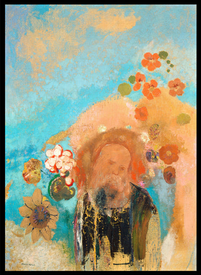European Vintage Portrait with Flowers Art Print, Vintage Oil Painting, Colorful Vintage Poster, Odilon Redon, Evocation of Roussel 