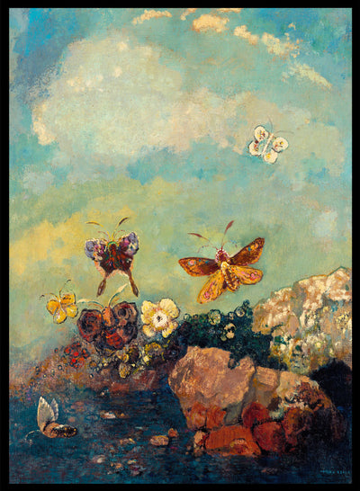 European Vintage Butterflies Landscape Art Print, Vintage Oil Painting, Colorful Vintage Poster, Odilon Redon, Butterflies 1910