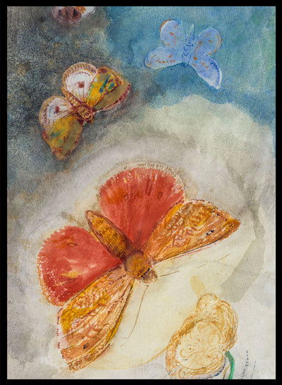 European Vintage Butterflies and Flower Art Print, Vintage Oil Painting, Colorful Vintage Poster, Odilon Redon, Papillons et Fleur 1910