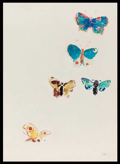 European Vintage Colorful Butterflies 1912 Art Print, Vintage Oil Painting, Colorful Vintage Poster, Odilon Redon Five Butterflies 1912