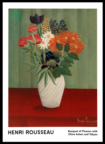 Henri Rousseau Bouquet of Flowers with China Asters and Tokyos Vintage Museum Poster Art Print | Post Impressionist Still life Painting