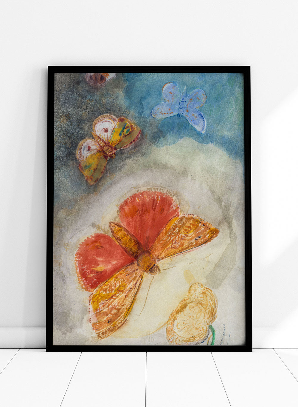 European Vintage Butterflies and Flower Art Print, Vintage Oil Painting, Colorful Vintage Poster, Odilon Redon, Papillons et Fleur 1910