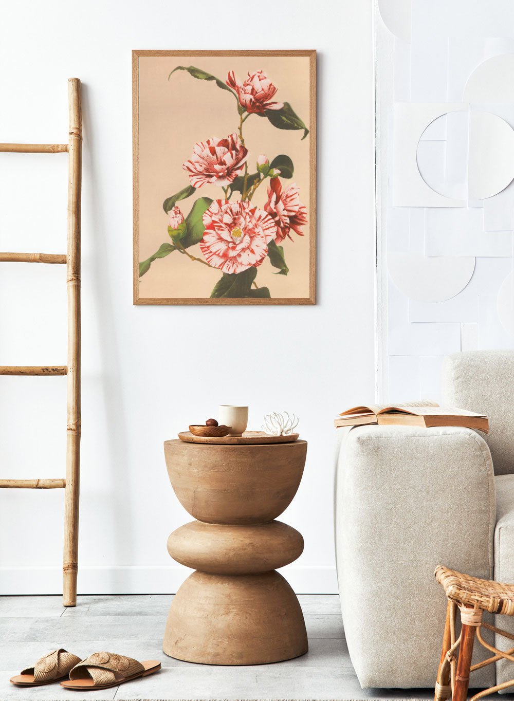 Ogawa Kazumasa Red Striped Camellias Flowers Japanese Art Print OK06B_Sugar & Canvas