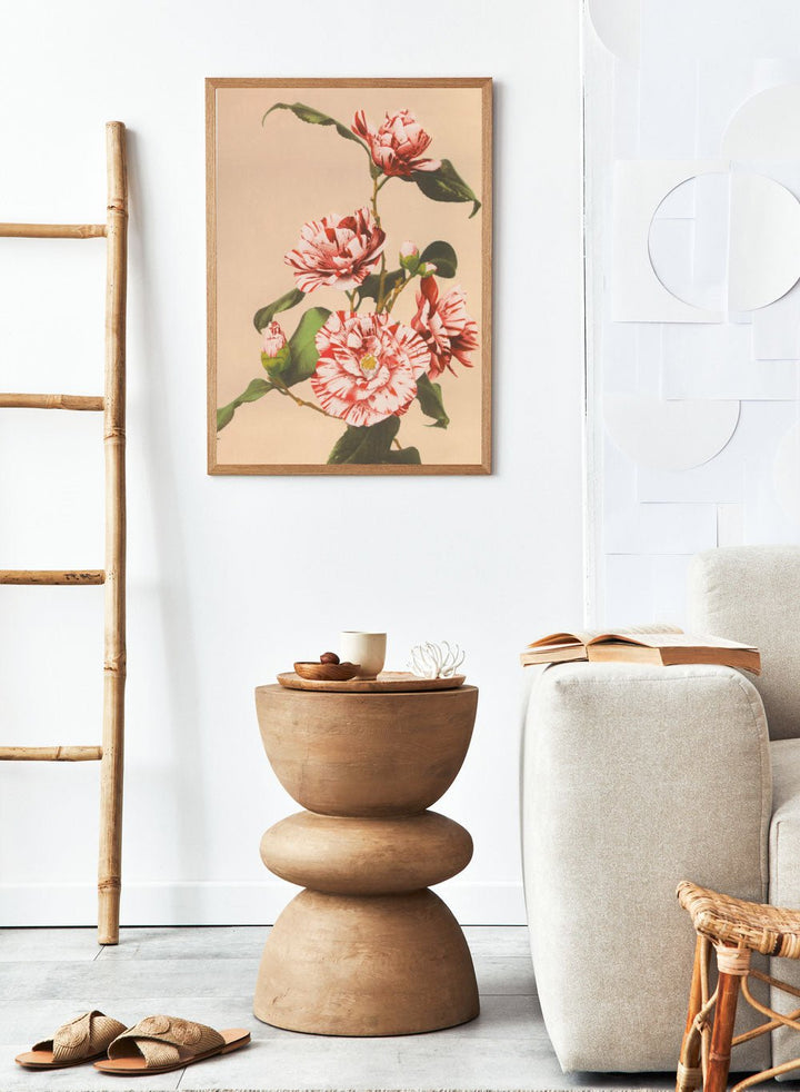 Ogawa Kazumasa Red Striped Camellias Flowers Japanese Art Print OK06B_Sugar & Canvas
