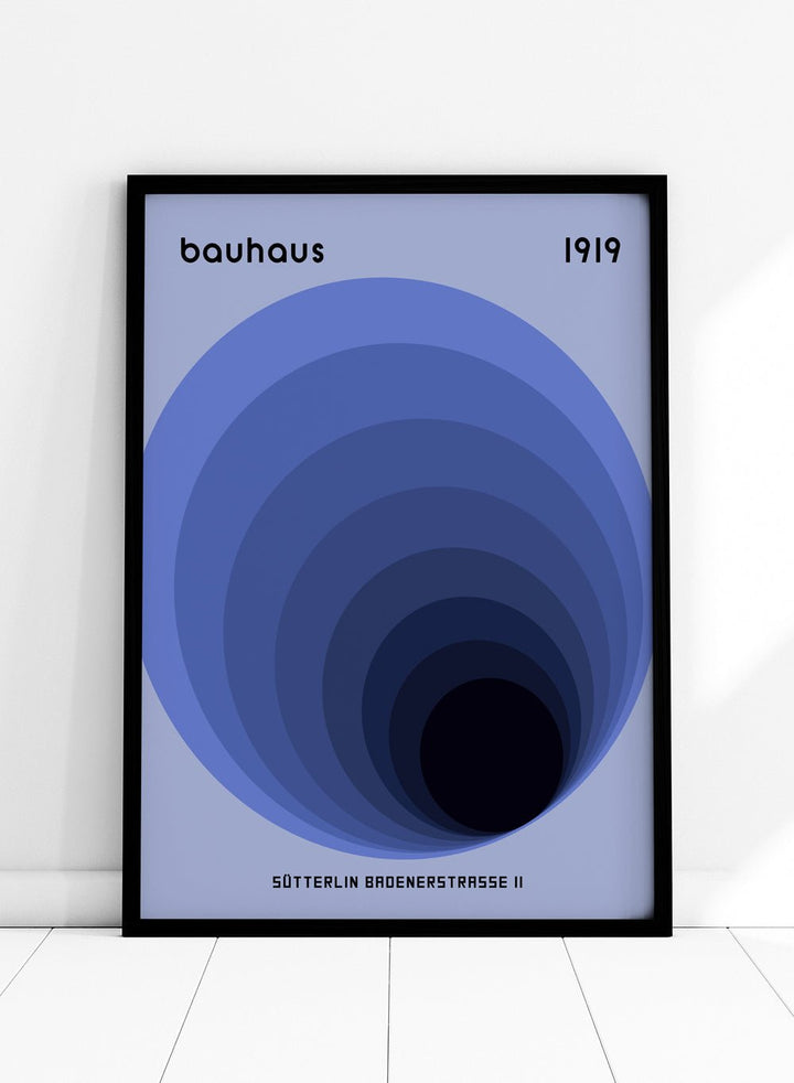 Bauhaus Blue Geometric Circles Art Print_Sugar & Canvas