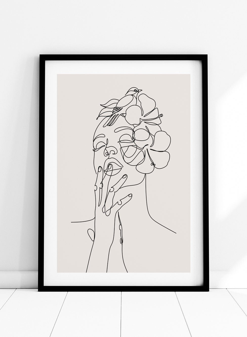 Head of Flowers with Bird Line Art Print_Sugar & Canvas