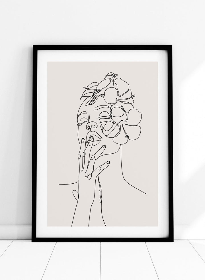 Head of Flowers with Bird Line Art Print_Sugar & Canvas
