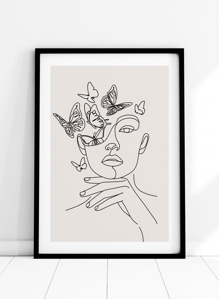 Head of Butterflies Line Art Print_Sugar & Canvas
