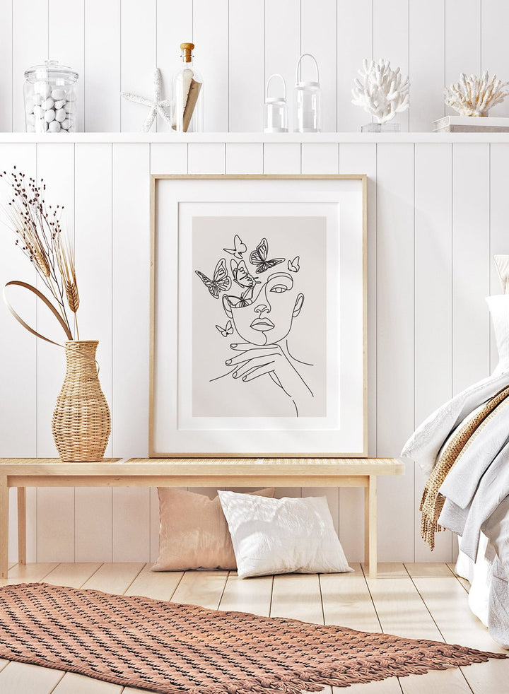 Head of Butterflies Line Art Print_Sugar & Canvas