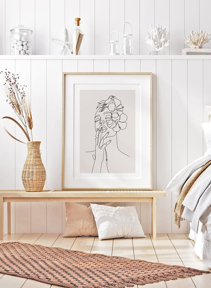 Head of Flowers with Bird Line Art Print_Sugar & Canvas