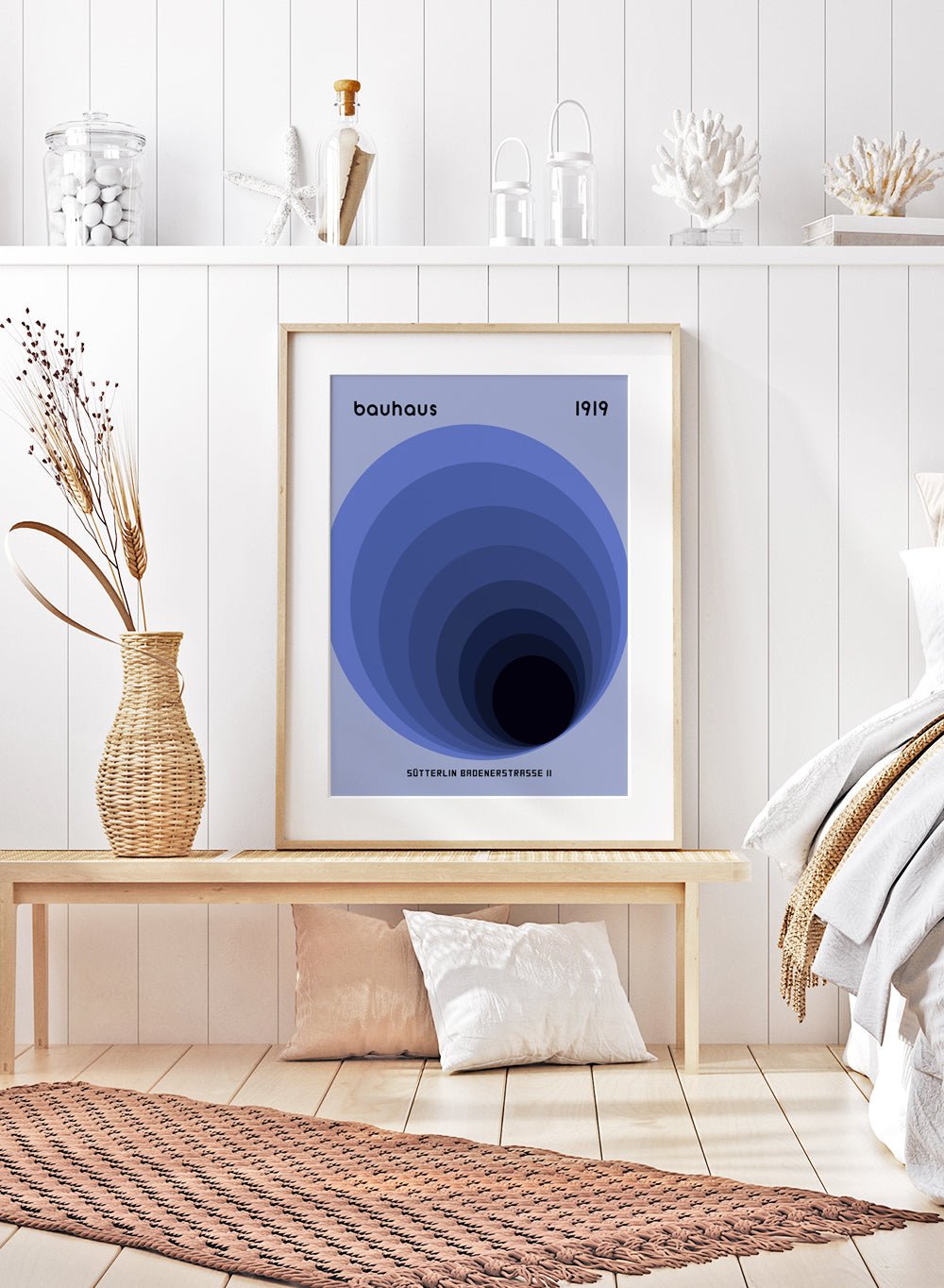 Bauhaus Blue Geometric Circles Art Print_Sugar & Canvas