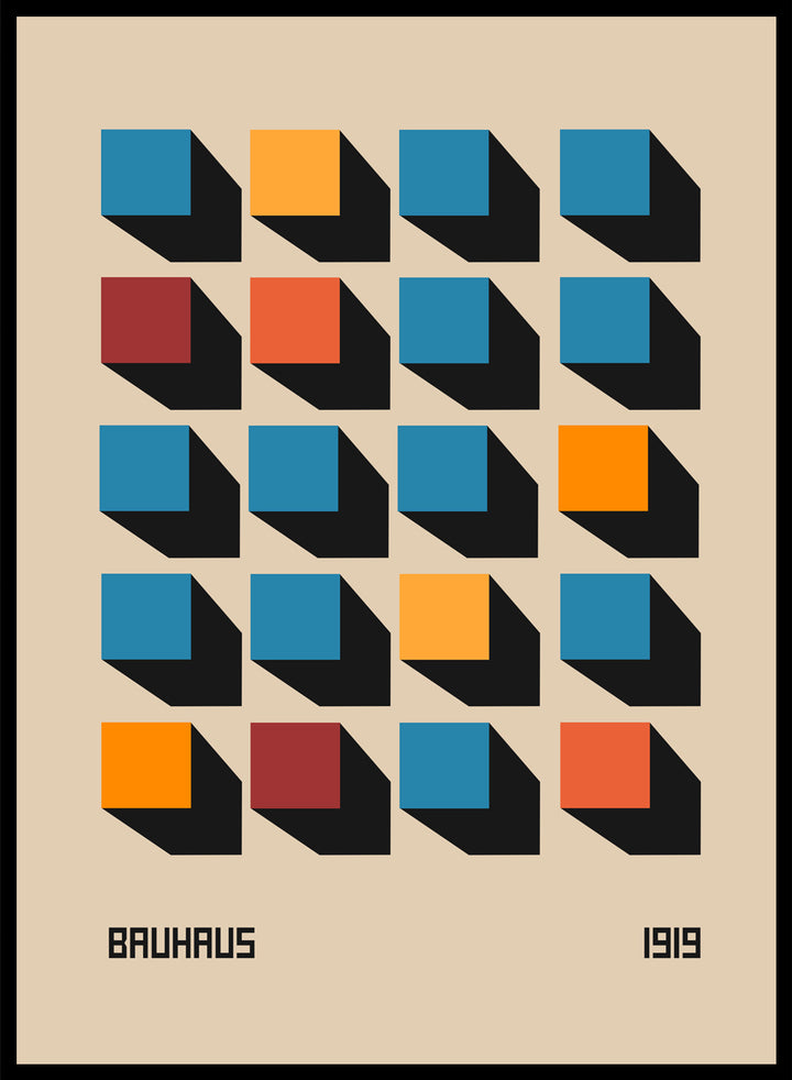 GEOMETRIC ABSTRACT II 図案 幾何学絵画 テキスタイル見本帳 Bauhaus Print Blue Geometric Shapes Artwork - wallartK