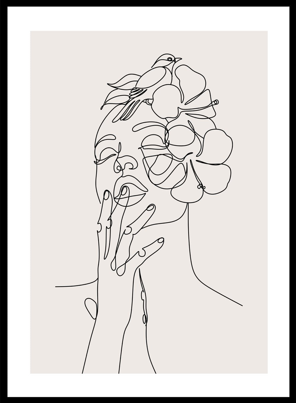 Head of Flowers with Bird Line Art Print_Sugar & Canvas