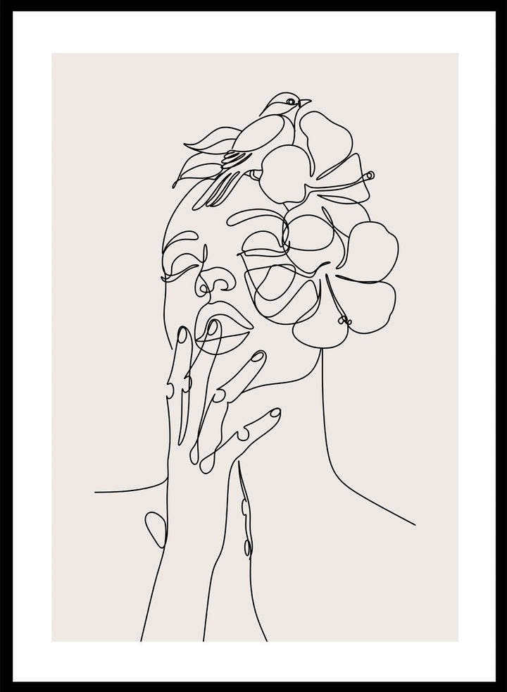 Head of Flowers with Bird Line Art Print_Sugar & Canvas