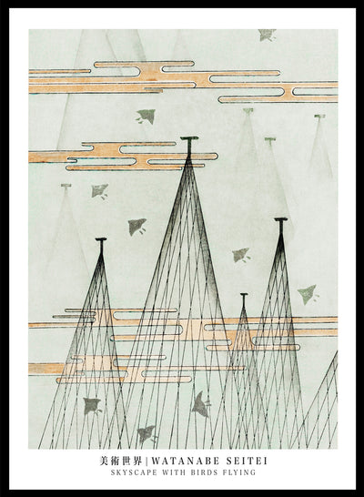 Sugar & Canvas 5x7 inches/13x18cm Watanabe Seitei Skyscape with Birds Flying Art Print