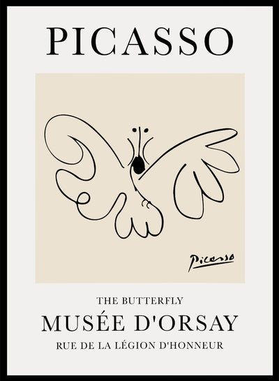 Sugar & Canvas 5x7 inches/13x18cm / Yellow The Butterfly Line Drawing by Pablo Picasso Print