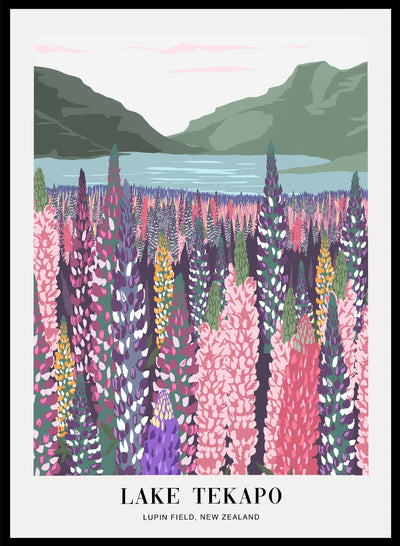 Sugar & Canvas 8x10 inches/20x25cm Lupins Field in Lake Tekapo New Zealand Art Print
