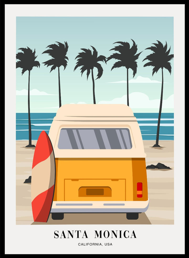 Vintage Camper Van by Santa Monica Beach Art Print_Sugar & Canvas