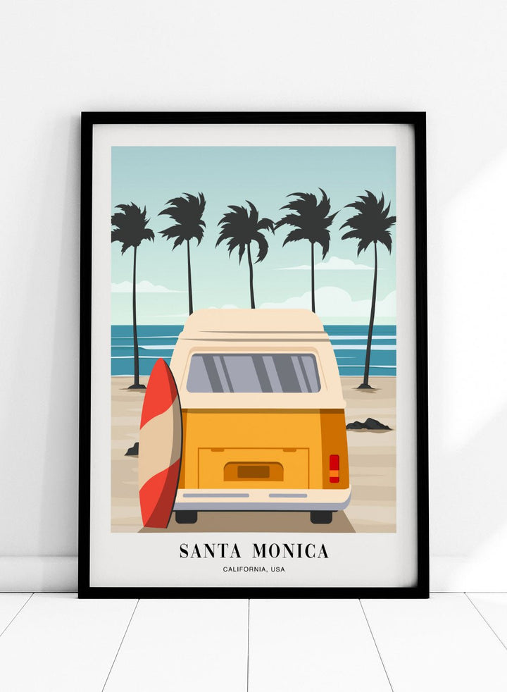 Vintage Camper Van by Santa Monica Beach Art Print_Sugar & Canvas