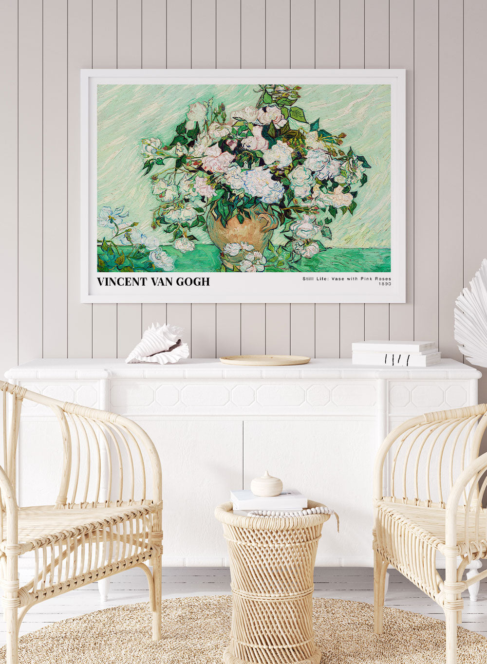 Sugar & Canvas Van Gogh Vase with Pink Roses 1890 Art Print