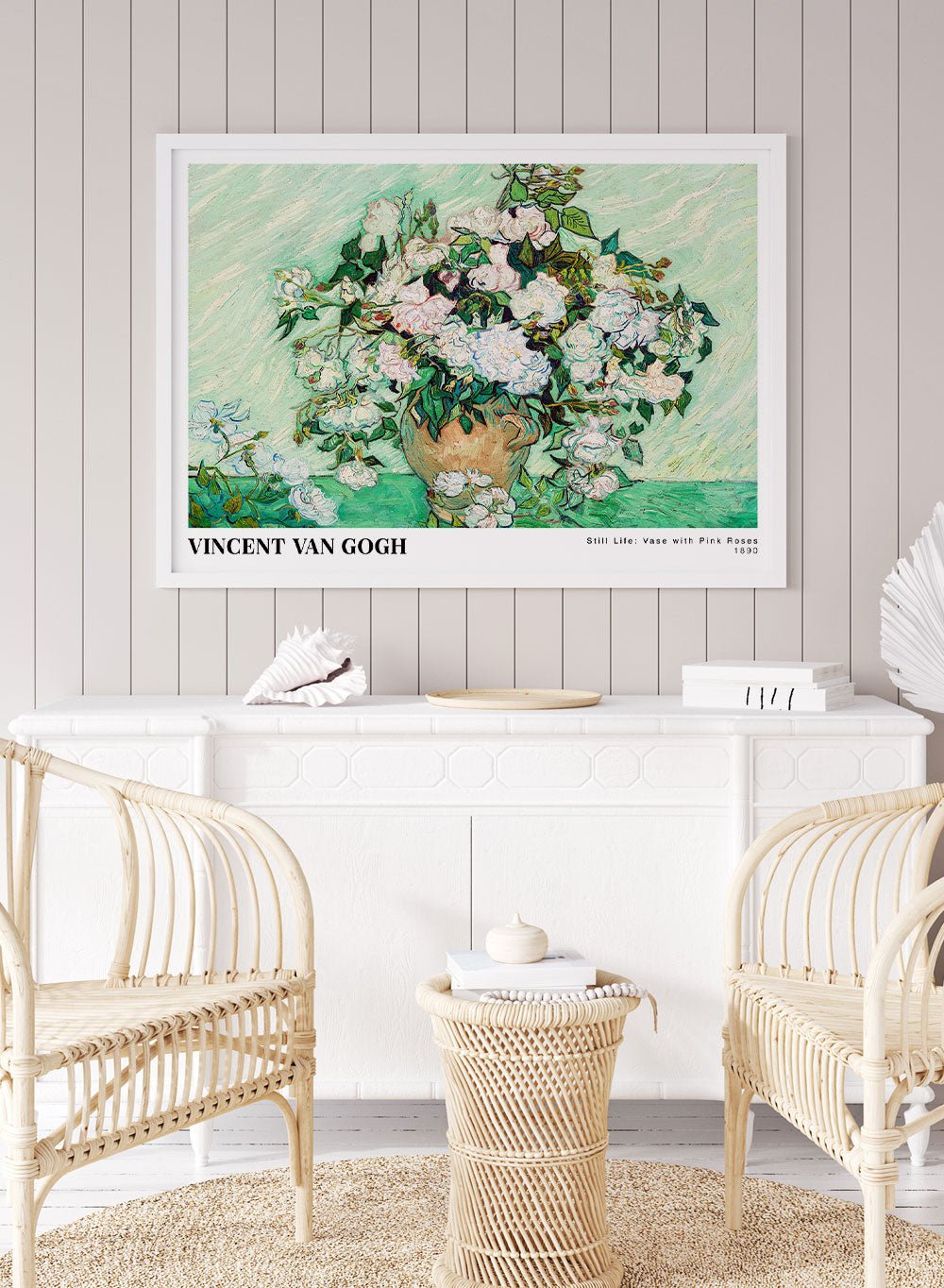 Van Gogh Vase with Pink Roses 1890 Art Print_Sugar & Canvas