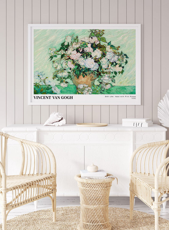 Van Gogh Vase with Pink Roses 1890 Art Print_Sugar & Canvas