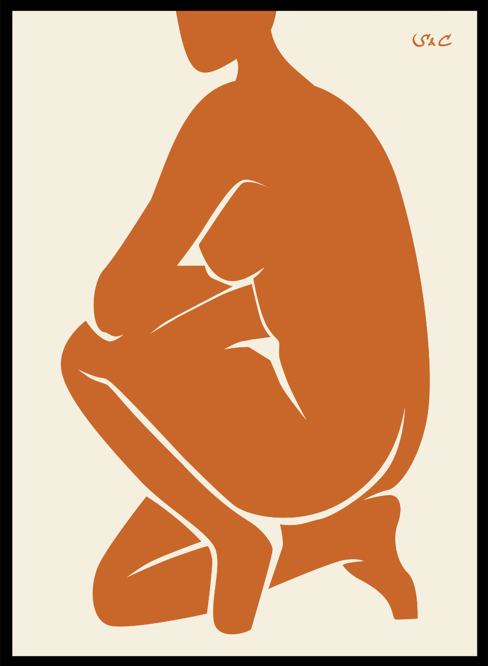 Sugar & Canvas 5x7 inches/13x18cm / Burnt Orange Abstract Figure Art Print #WP03